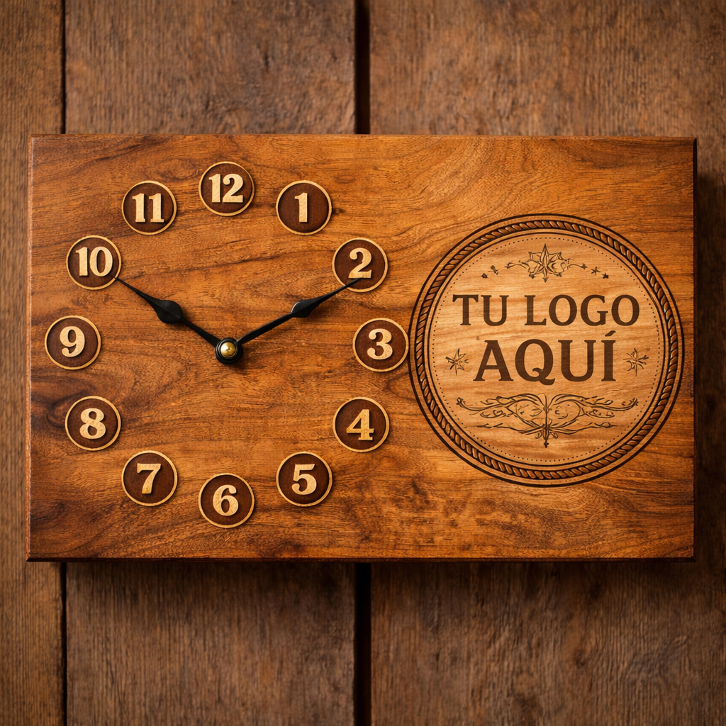 Reloj personalizado en madera con logo o fotografía grabada