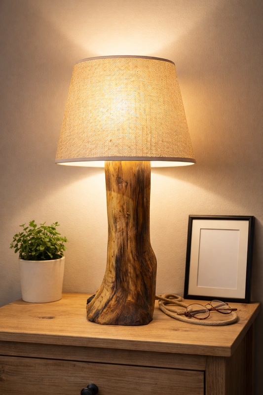 Lámpara artesanal en madera de nogal