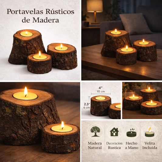 Portavelas de Madera Natural