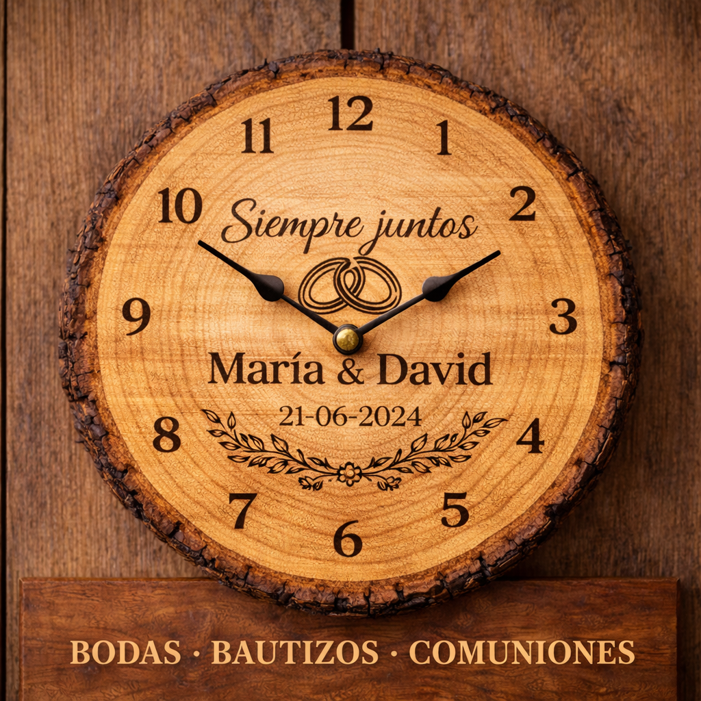 Reloj personalizado en madera con logo o fotografía grabada