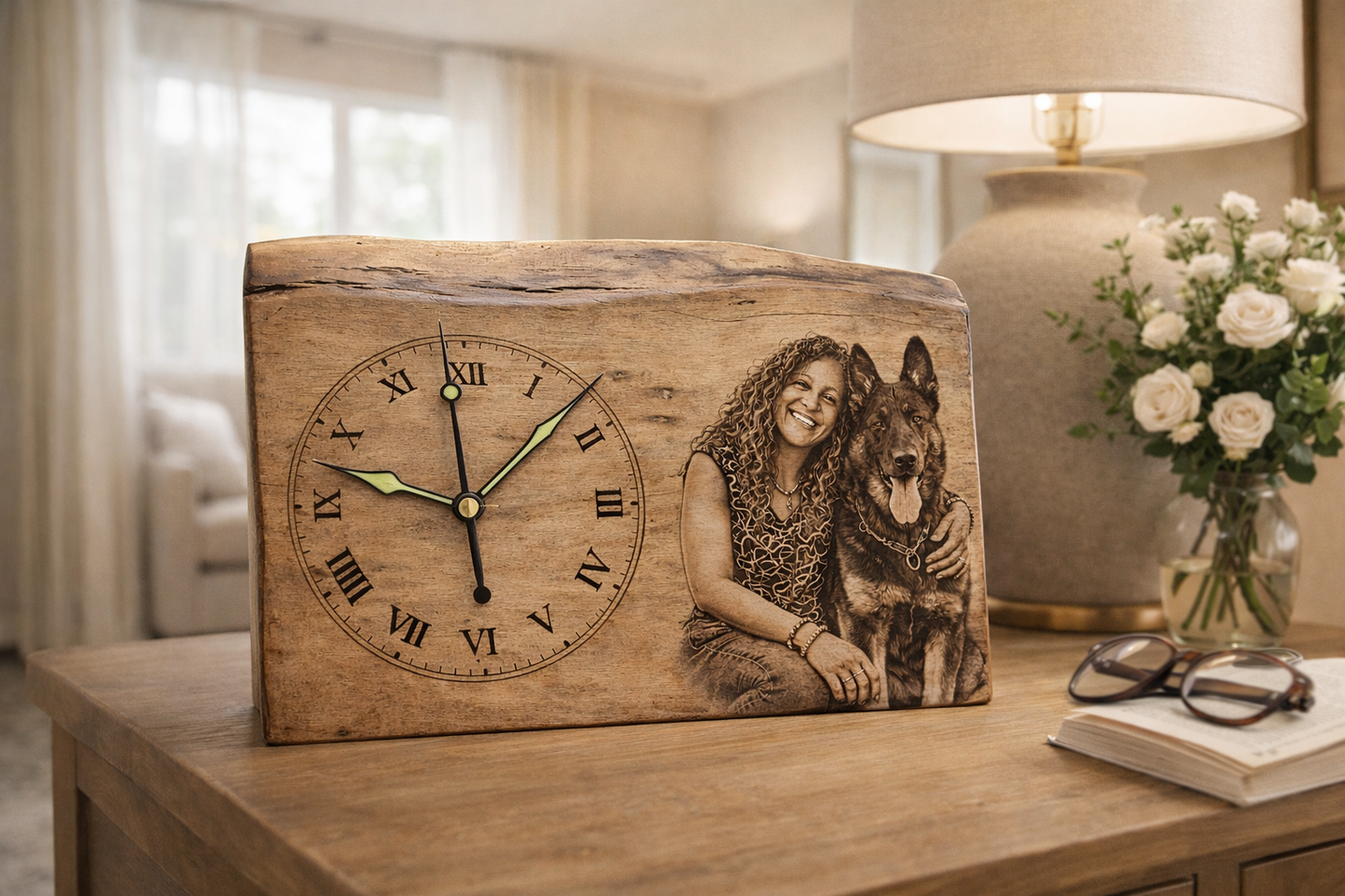 Reloj personalizado en madera con fotografía grabada