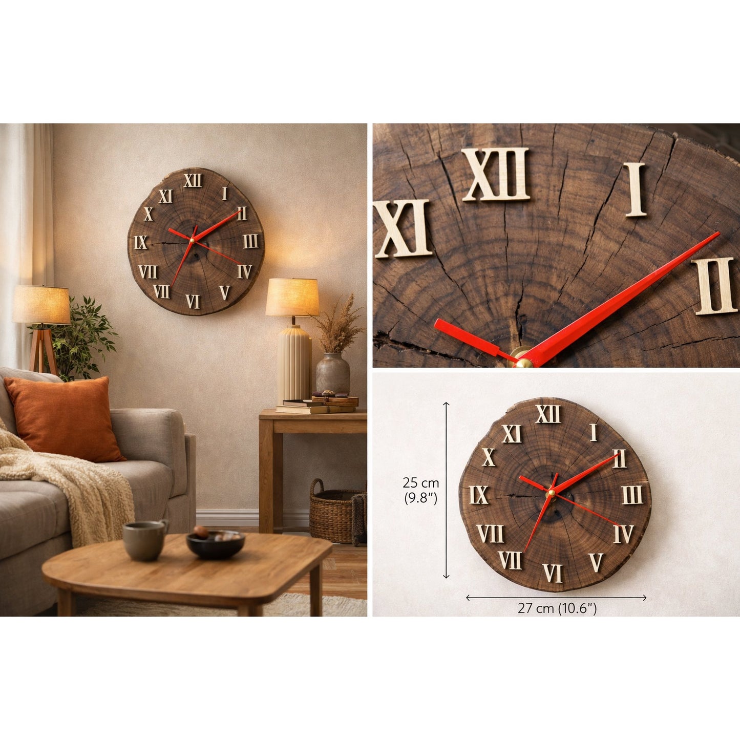Reloj de Pared de Madera Natural con Números Romanos