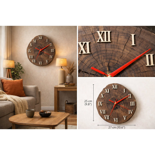 Reloj de Pared de Madera Natural con Números Romanos